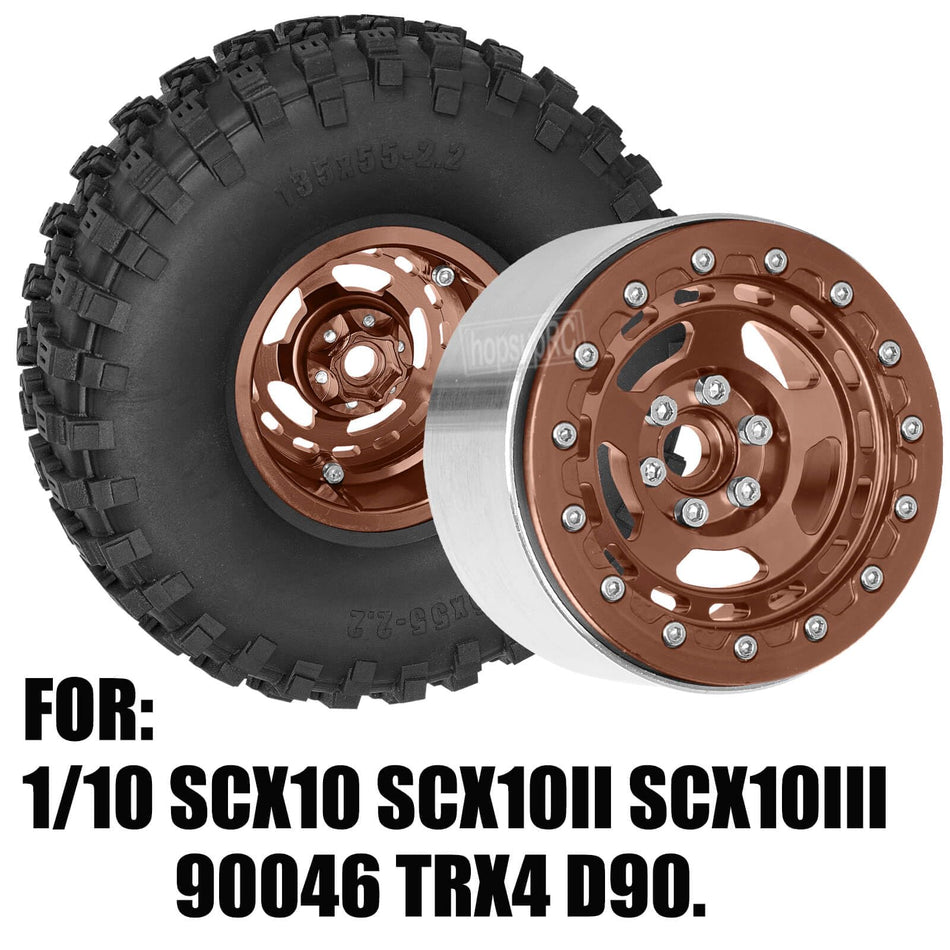 hopsupRC 2.2" Aluminium Wheels&Wheel Rim Tires Beadlock Wheel&Wheel Hub Rim for Axial 1/10 SCX10 SCX10II SCX10III 90046 TRX4 D90.4PCS(135 * 55MM)
