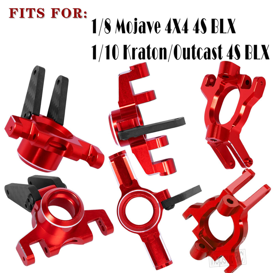 hopsupRC Upgrades Parts for Arrma 1/10 4x4 Kraton/Outcast 4S BLX,1/8 Mojave 4X4 4S BLX,Aluminum Front Steering Block Knuckles & C-Hubs Caster Blocks & Rear Hubs
