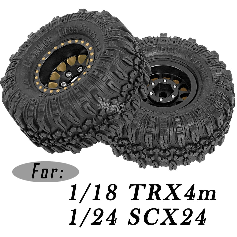 hopsupRC RC Full Brass 1.0in Beadlock RC Truck Tires Wheel Tires for 1/18 Traxxas Trx4m 1/24 Axial SCX24 RC Crawler,RC Wheels (4pcs )