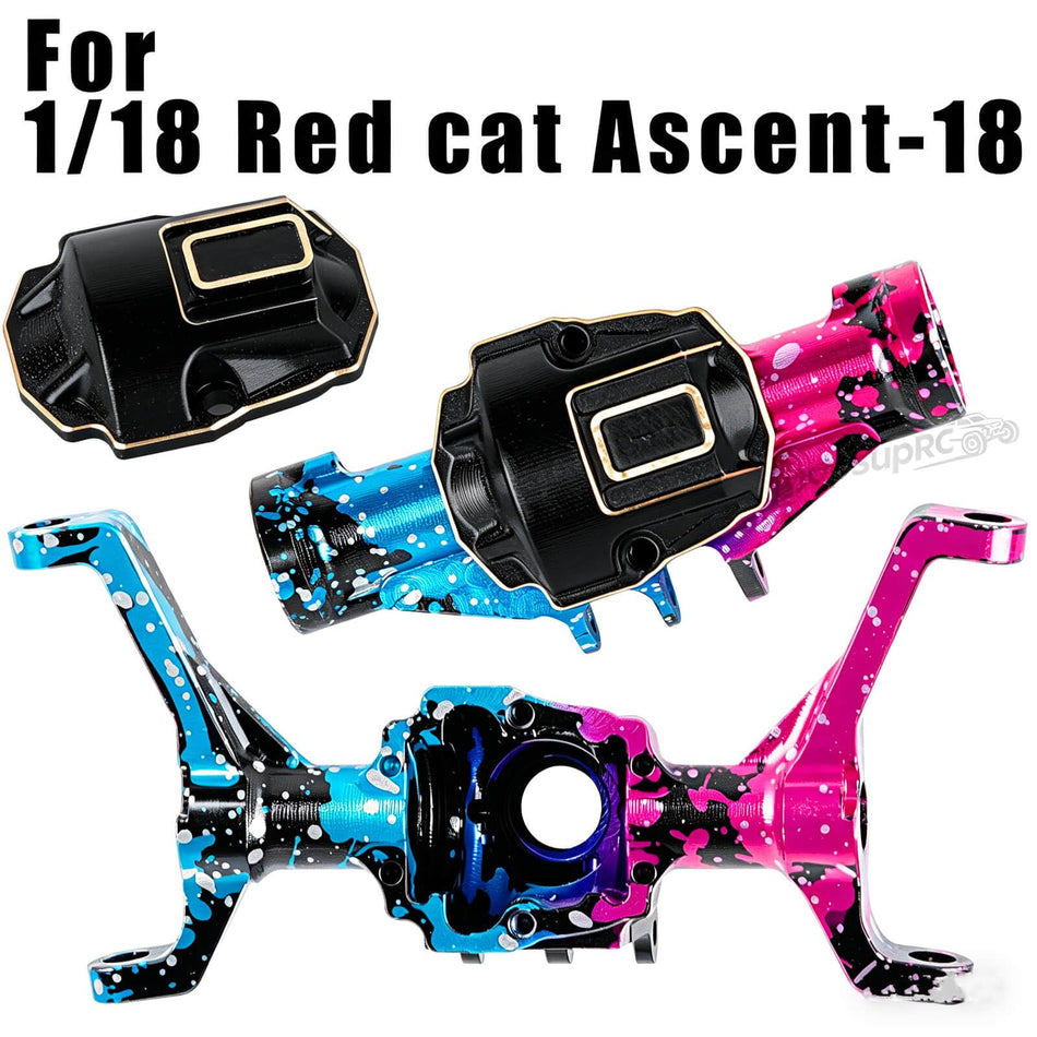 hopsupRC RC Front & Rear Portal Axles Upgrades Parts for 1/18 Redcat Ascent-18 RC Car,Brass Diff Cover,Servo Mount,Steering Knuckle,Skid Plate,Outer Portal Housing