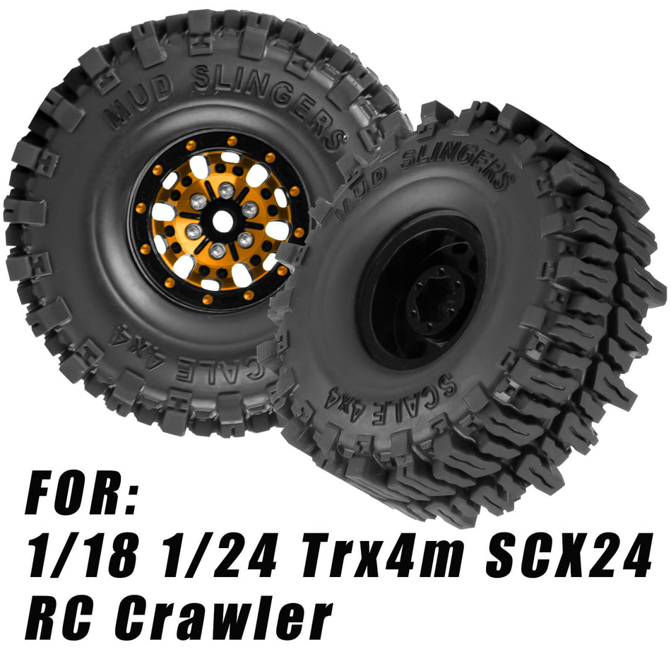 hopsupRC 1.0 RC Wheels RC Truck Tires for Traxxas Axial 1/18 1/24 TRX4M,SCX24,FCX24 RC Crawler,Alloy 1.0‘’ Beadlock RC Truck Tires RC Wheels