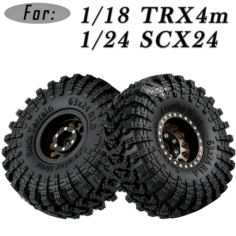 hopsupRC RC Full Brass 1.0 RC Wheel RC Tires for 1/18 1/24 Trx4m Traxxas Axial SCX24 RC Crawler,1.0" Beadlock RC Truck Tires and Wheel Highway Tires Wheel Rim,4PCS