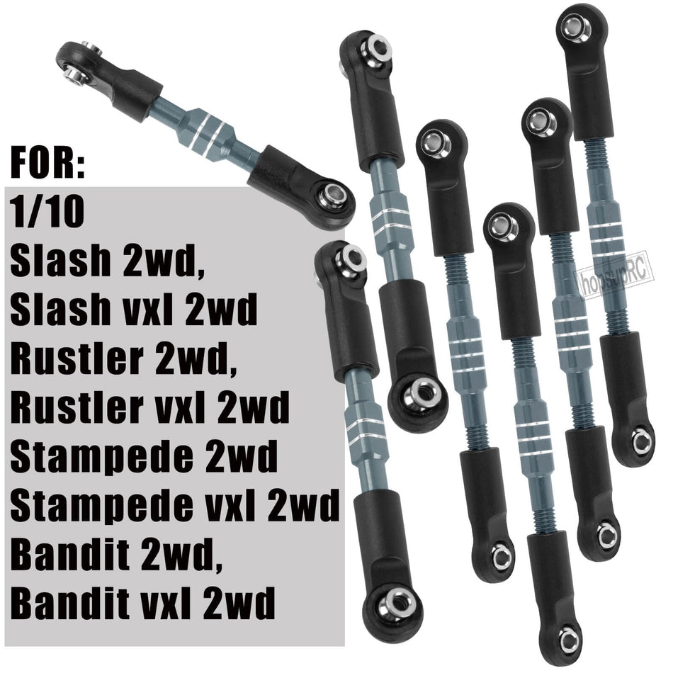 hopsupRC RC Aluminum Front&Rear Link Set Upgrades Part for 1/10 traxxas Slash/Rustler/Stampede/Bandit VXL 2WD.Adjustable Turnbuckles Camber Links Toe Link Hops Up