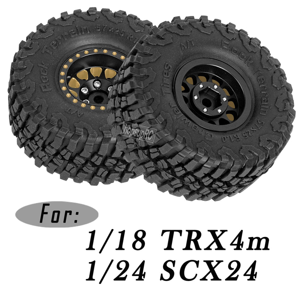hopsupRC RC Full Brass 1.0in Beadlock RC Truck Tires Wheels Tires for 1/18 Traxxas Trx4m 1/24 Axial SCX24 RC Crawler,RC Wheels(4pcs)
