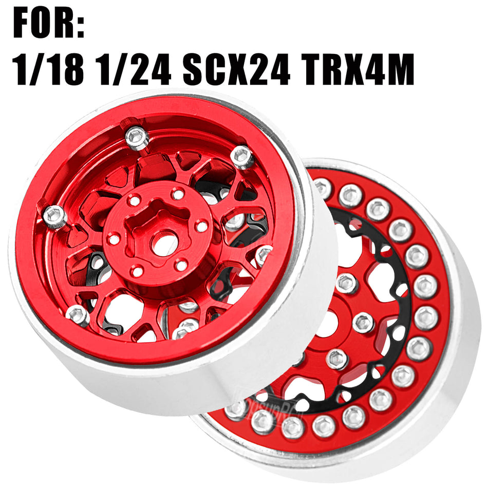 hopsupRC for 1/24 1/18 Axial Traxxas SCX24 TRX4M RC Crawler Car,1.3" Beadlock Tires Wheel Rim Aluminum RC Truck Tires Wheels Rims