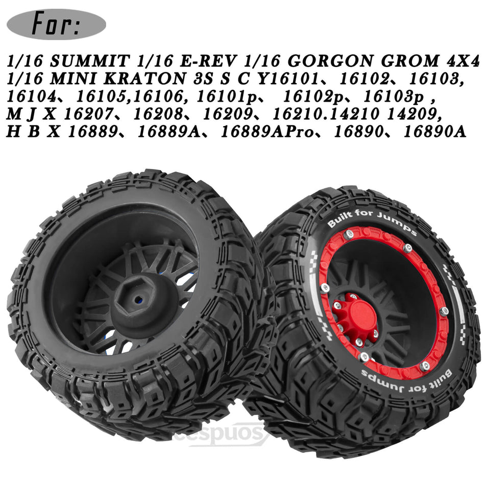 Hcespuos RC Truck Wheel Tires for 1/16 Traxxas SUMMIT E-REV GORGON GROM 4X4,1/16 Arrma MINI KRATON 3S,S C Y16101,M J X16207,H B X16889,Hard Plastic RC Truck Tires,RC Short Course Truck Tires and RC Wheels
