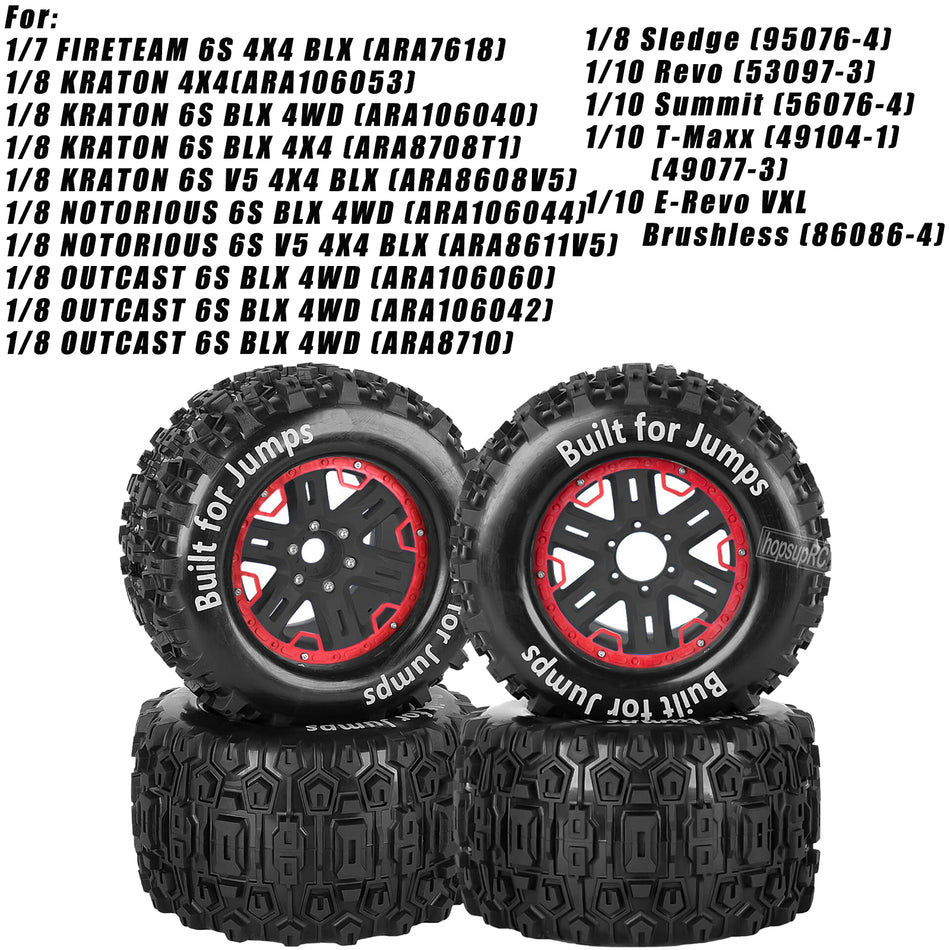 hopsupRC RC Truck Tires 1/8 17mm Hex RC Wheel Tires for 1/8 Monster Truck Tires Traxxas/Arrma 6S/Summit/E-Rveo/Redcat/HPI JLB Cheetah RC Off-Road etc,Hard Plastic Rubber Tyres