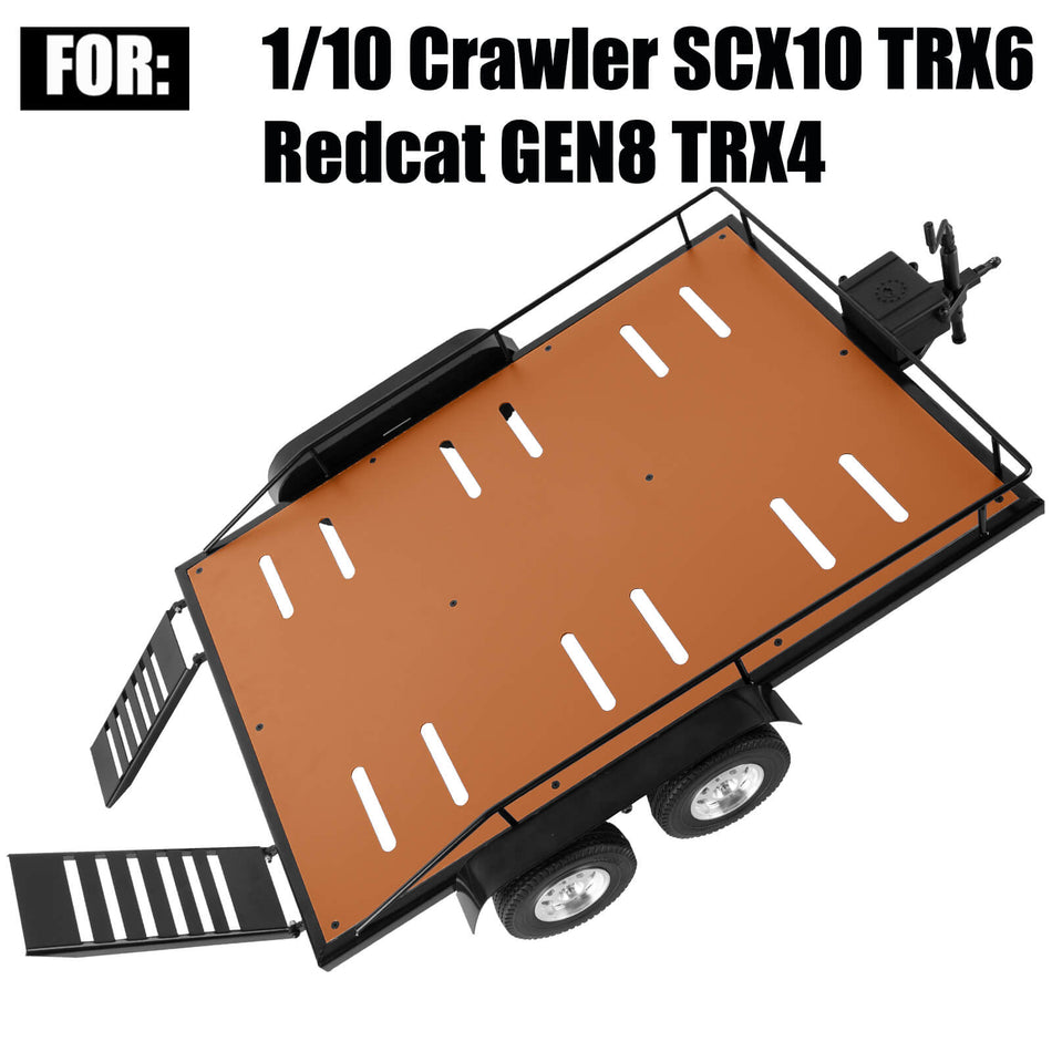 hopsupRC RC Trailer Kit with Elastic Kinetic Winch Strap for Axial 1/10 RC Crawler SCX10 TRX6 Red cat GEN8 TRX4,Iron Aluminum Trailer